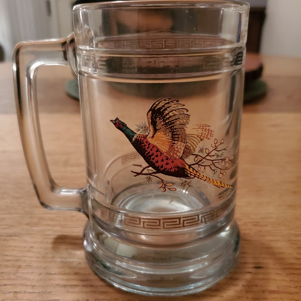 Vintage Pheasant Glass Mug 14-16oz w/ gold trim